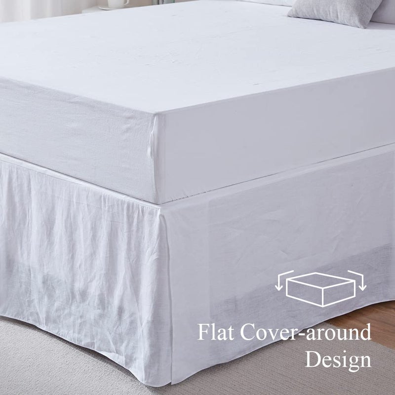 Simple&Opulence Belgian Linen Bed Skirt with Classic 14 inch Tailored Drop Dust Ruffle, Easy Fit Breathable Premium Natural Flax- Basic White, Queen - Image 2